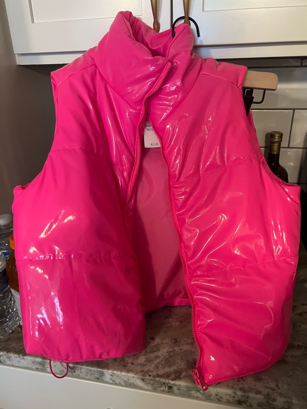 Almost Famous Hot Pink Shiny Puffer Vest